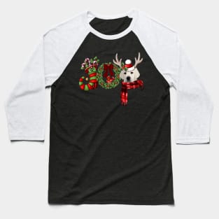 Christmas Joy Dwarf Stocking Reindeer White Labrador Baseball T-Shirt